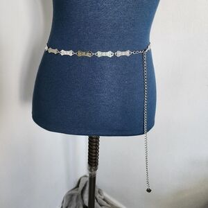 Silver Chain Fashion Belt Dog Bone Paw Print